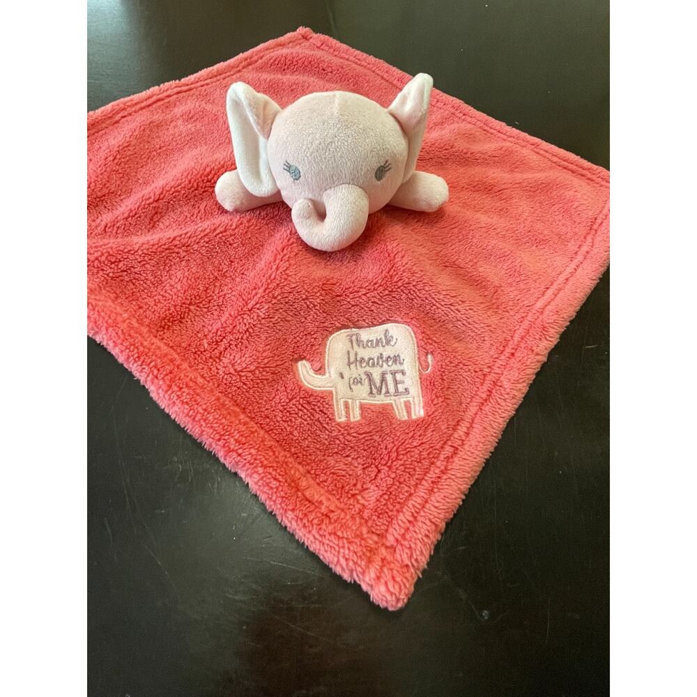 Thank Heaven For Me Lovey Elephant Hot Pink Girls Baby Security Blanket 14"x14"